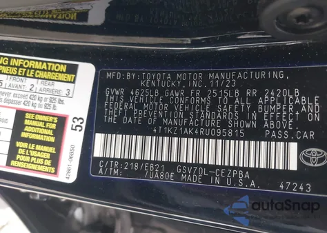 2024 Toyota Camry Trd V6 from USA, damaged, VIN 4T1KZ1AK4RU095815